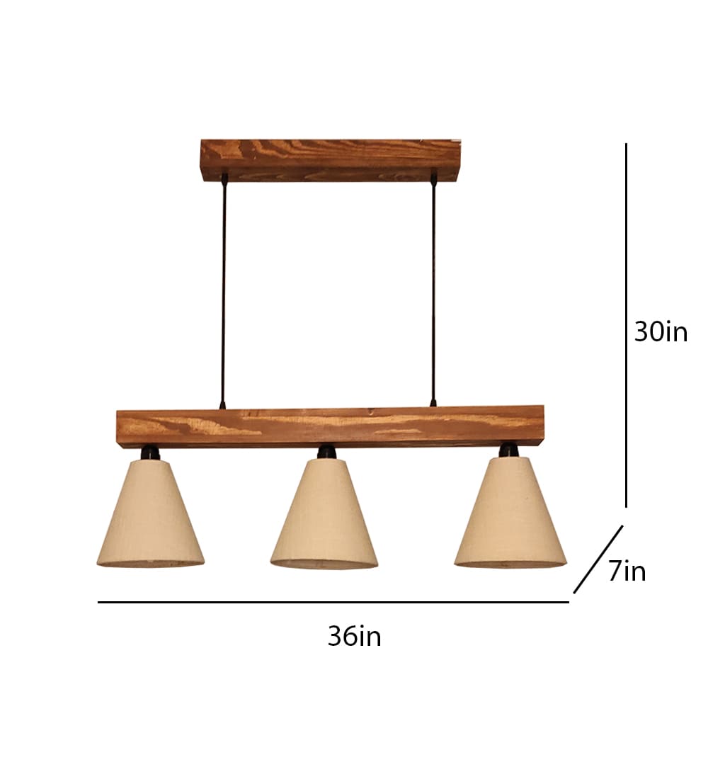 Terzo Beige Fabric Brown Wooden Series Hanging Lamp