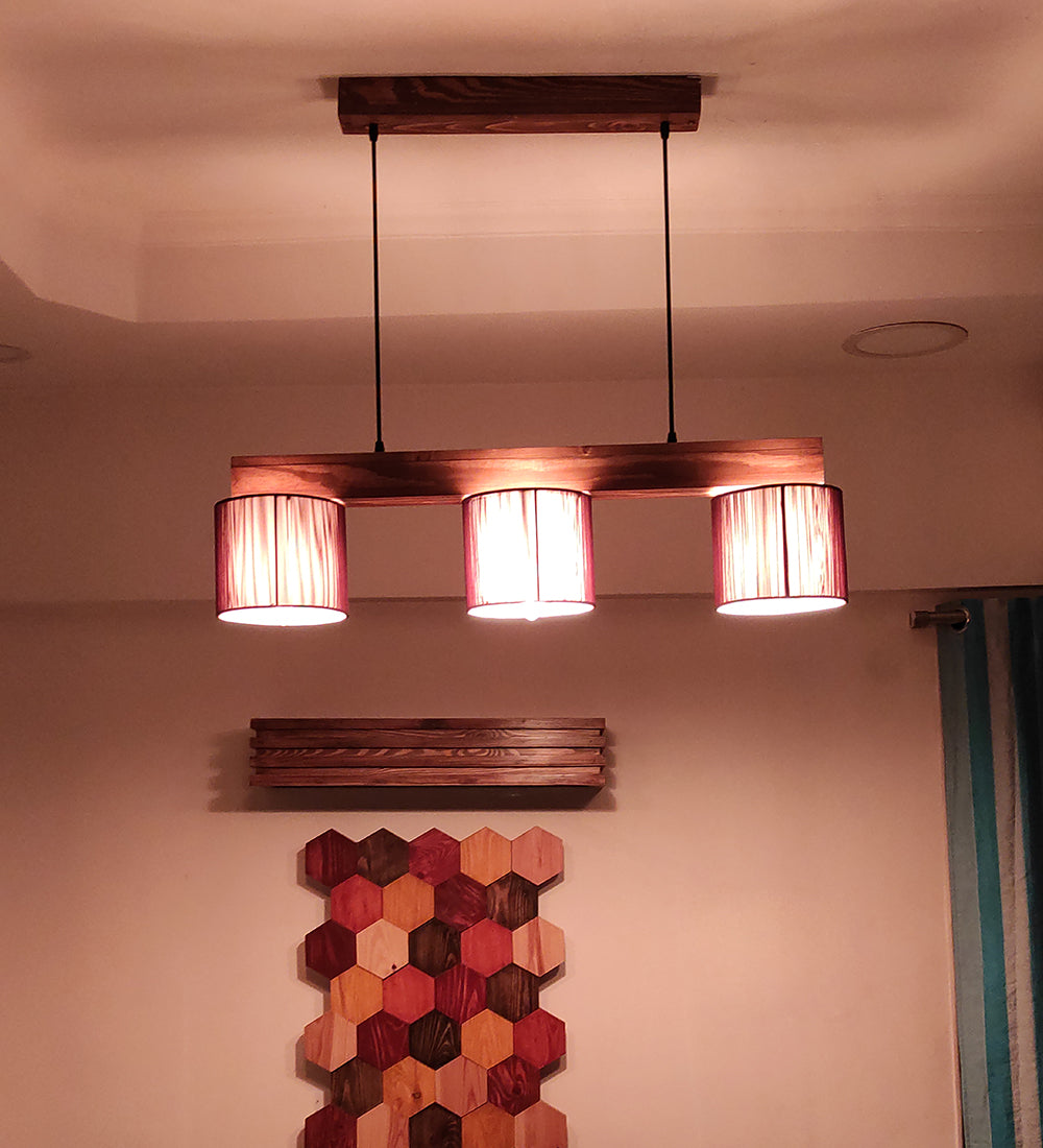 Tiga Brown Fabric Brown Wooden Series Hanging Lamp