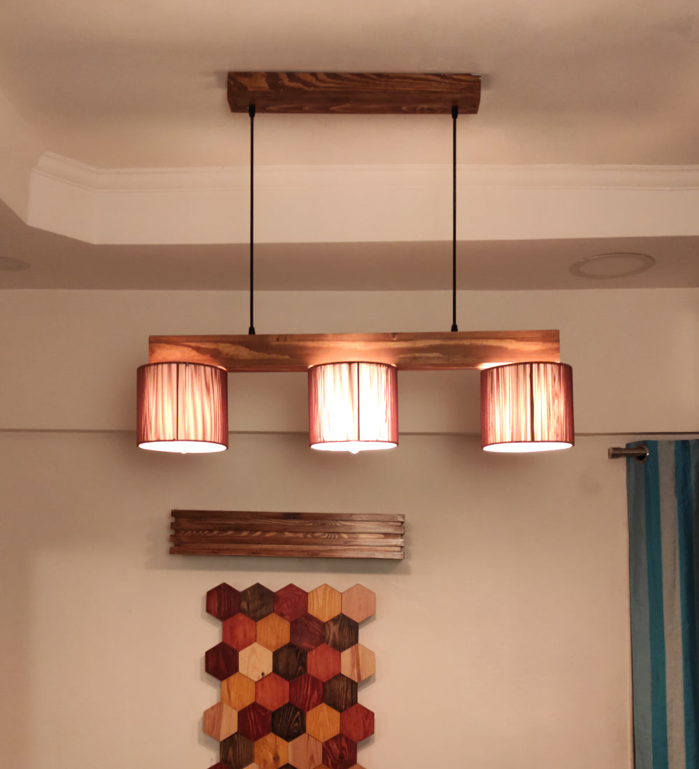 Tiga Brown Fabric Brown Wooden Series Hanging Lamp