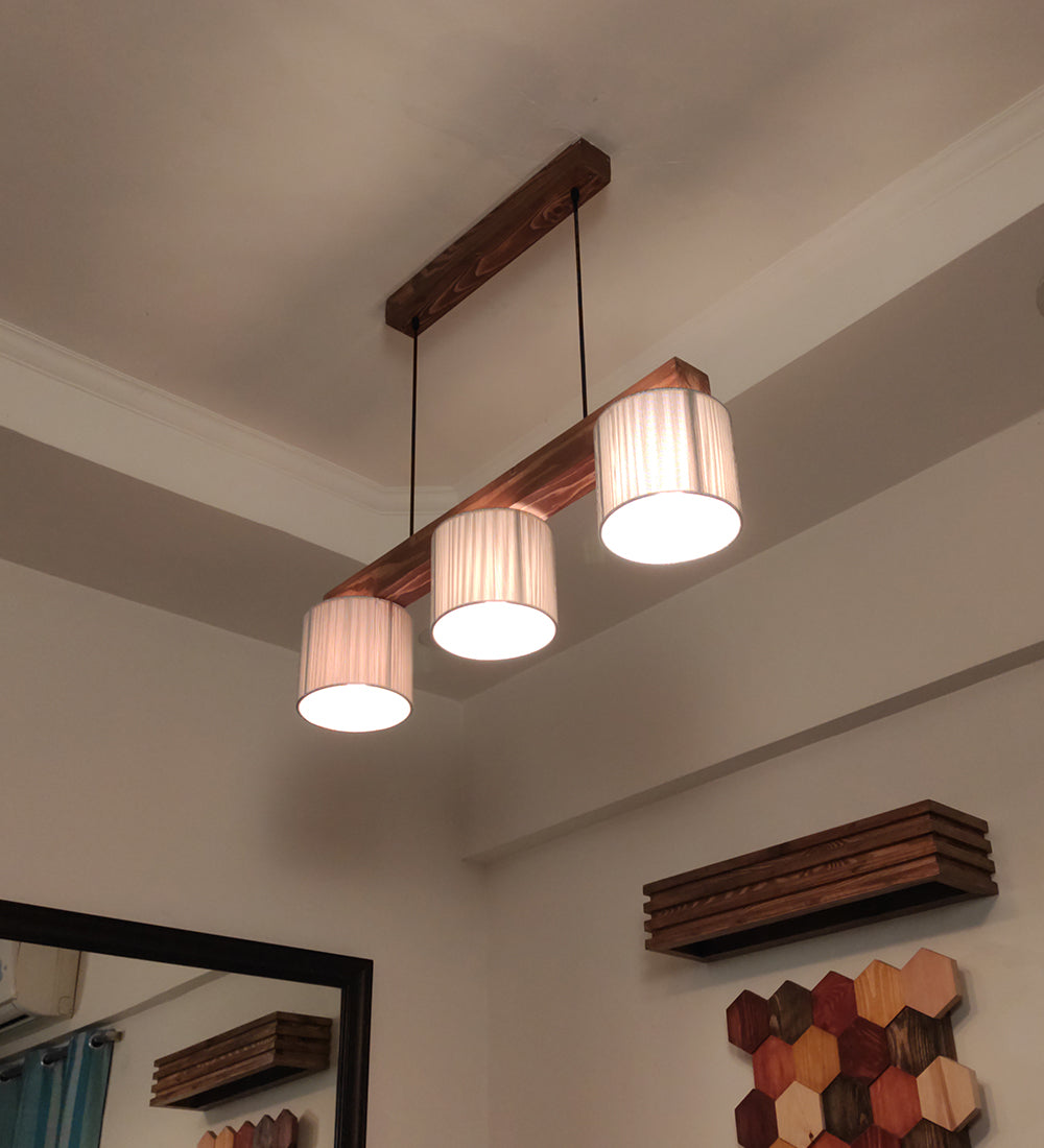 Tiga Silver Fabric Beige Wooden Series Hanging Lamp