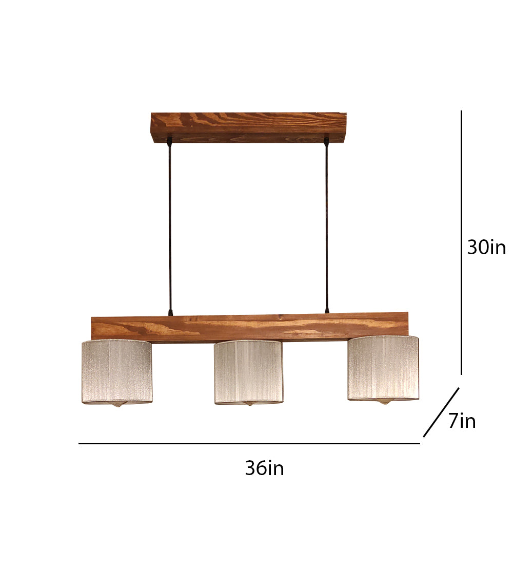 टिगा सिल्वर फैब्रिक बेज वुडन सीरीज हैंगिंग लैंप