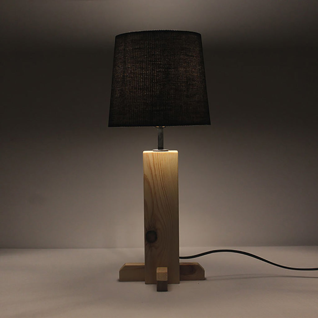 Rocket Beige Wooden Table Lamp with Black Fabric Lampshade