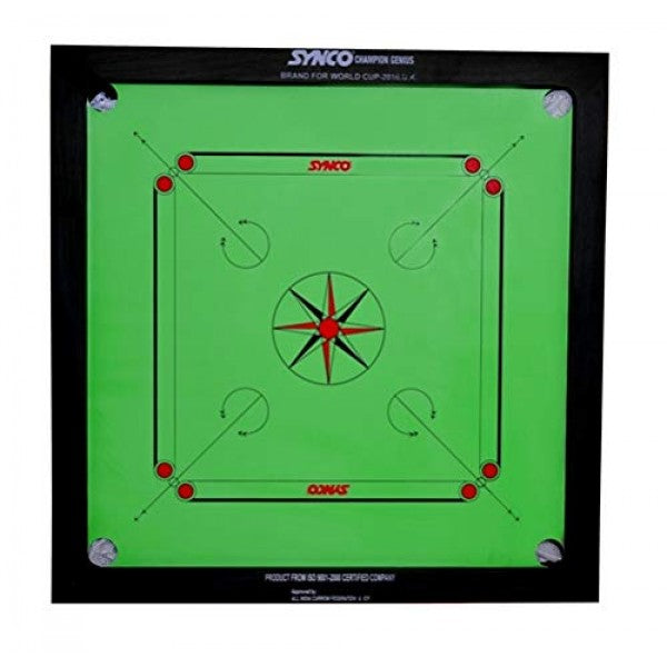 Detec™ Synco Green carrom with black/ Natural  frame Carrom Board