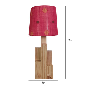 Skyline Beige Wooden Table Lamp with Red Printed Fabric Lampshade