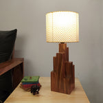 Load image into Gallery viewer, Skyline Brown Wooden Table Lamp with Yellow Printed Fabric Lampshade
