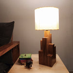 Load image into Gallery viewer, Skyline Brown Wooden Table Lamp with Yellow Printed Fabric Lampshade
