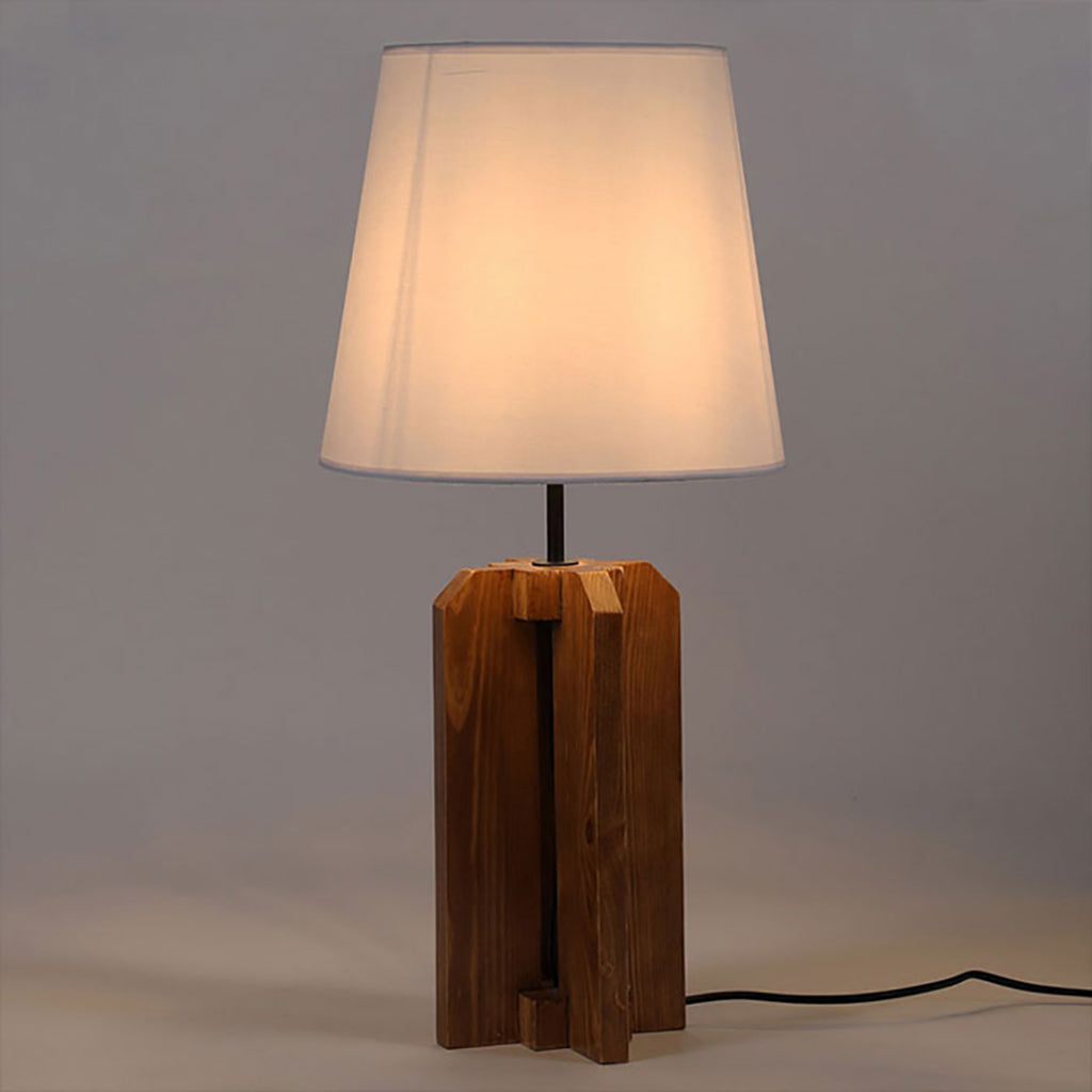 Stella Brown Wooden Table Lamp with White Fabric Lampshade