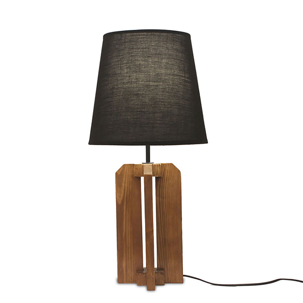 Stella Brown Wooden Table Lamp with White Fabric Lampshade