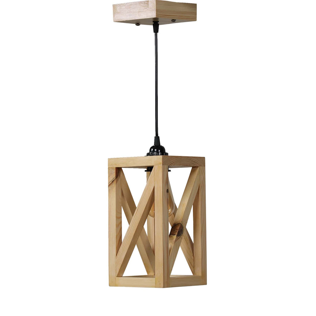 Symmetric Beige Wooden Single Hanging Lamp