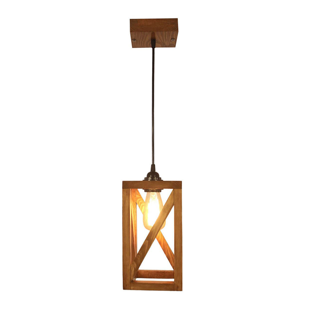 Symmetric Brown Wooden Single Hanging Lamp