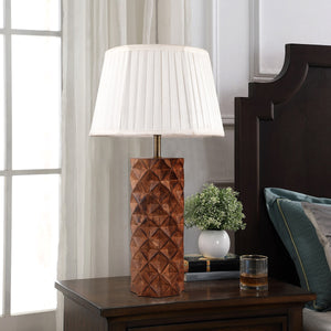 Detec Brown Patterend Cut Wood Table Lamp