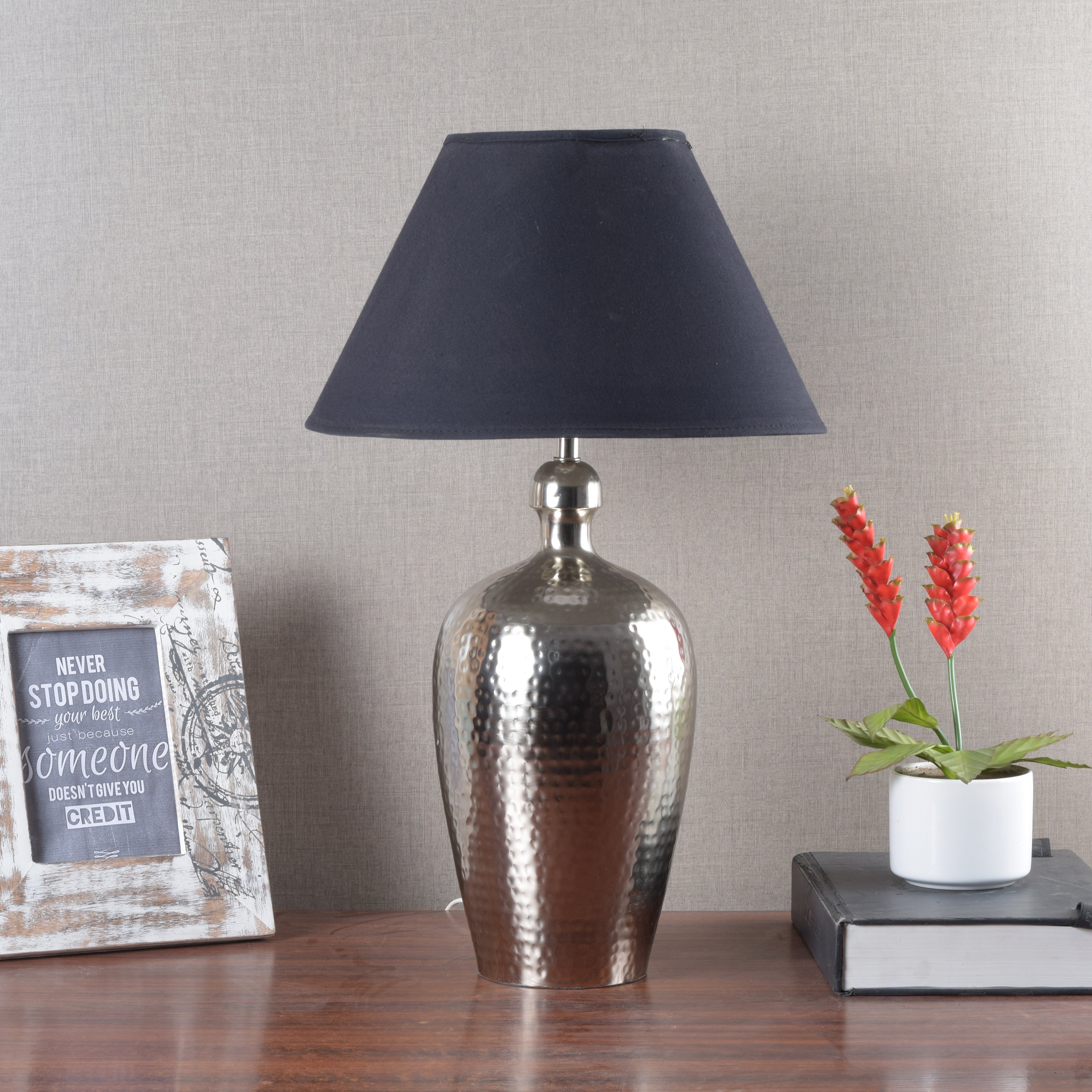 Detec Metal finished with Grey shade sophisticated table lamp