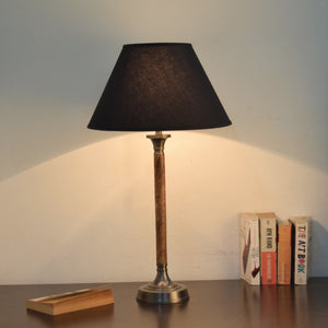 Detec Brown And Metal Grey Stand With Black Shade Table Lamp