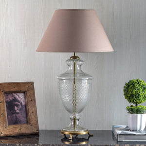 Detec Beige Cotton Shade Table Lamp with Clear Glass Base