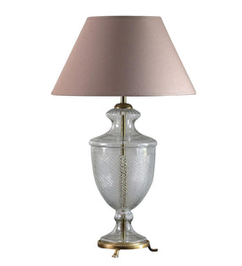 Detec Beige Cotton Shade Table Lamp with Clear Glass Base
