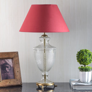 Detec Maroon Cotton Shade Table Lamp with Clear Glass Base