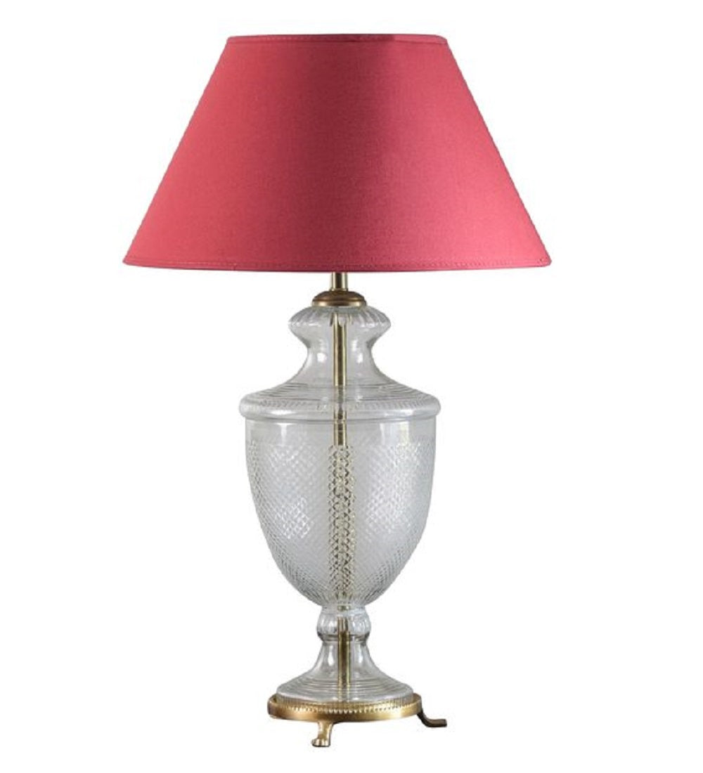 Detec Maroon Cotton Shade Table Lamp with Clear Glass Base