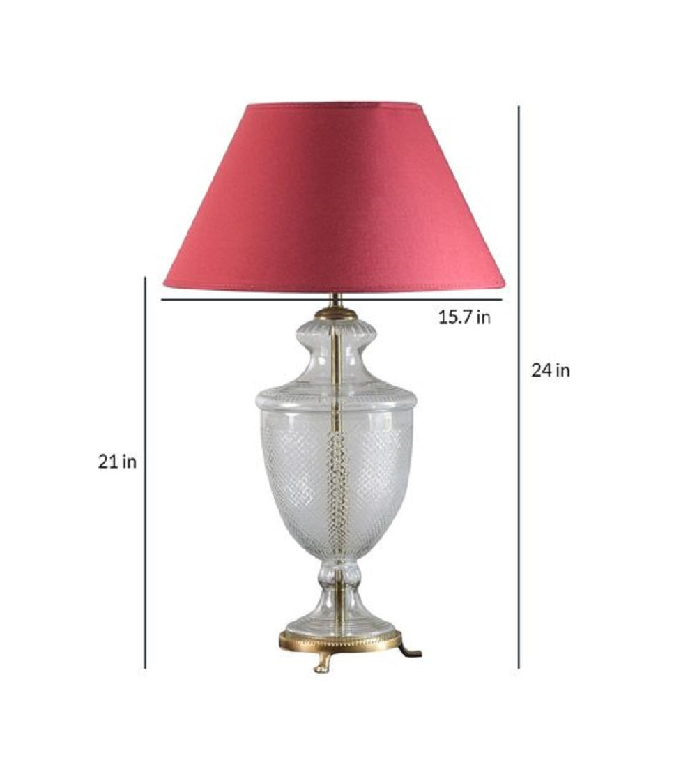 Detec Maroon Cotton Shade Table Lamp with Clear Glass Base