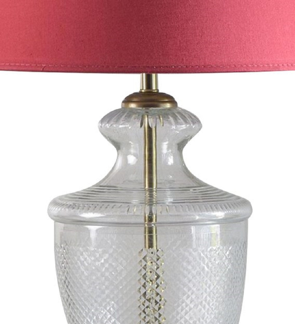 Detec Maroon Cotton Shade Table Lamp with Clear Glass Base