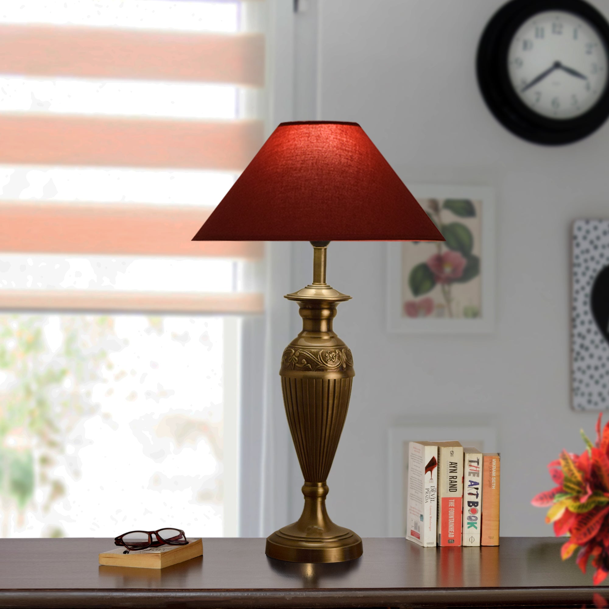  Detec Maroon Brass Table Lamp