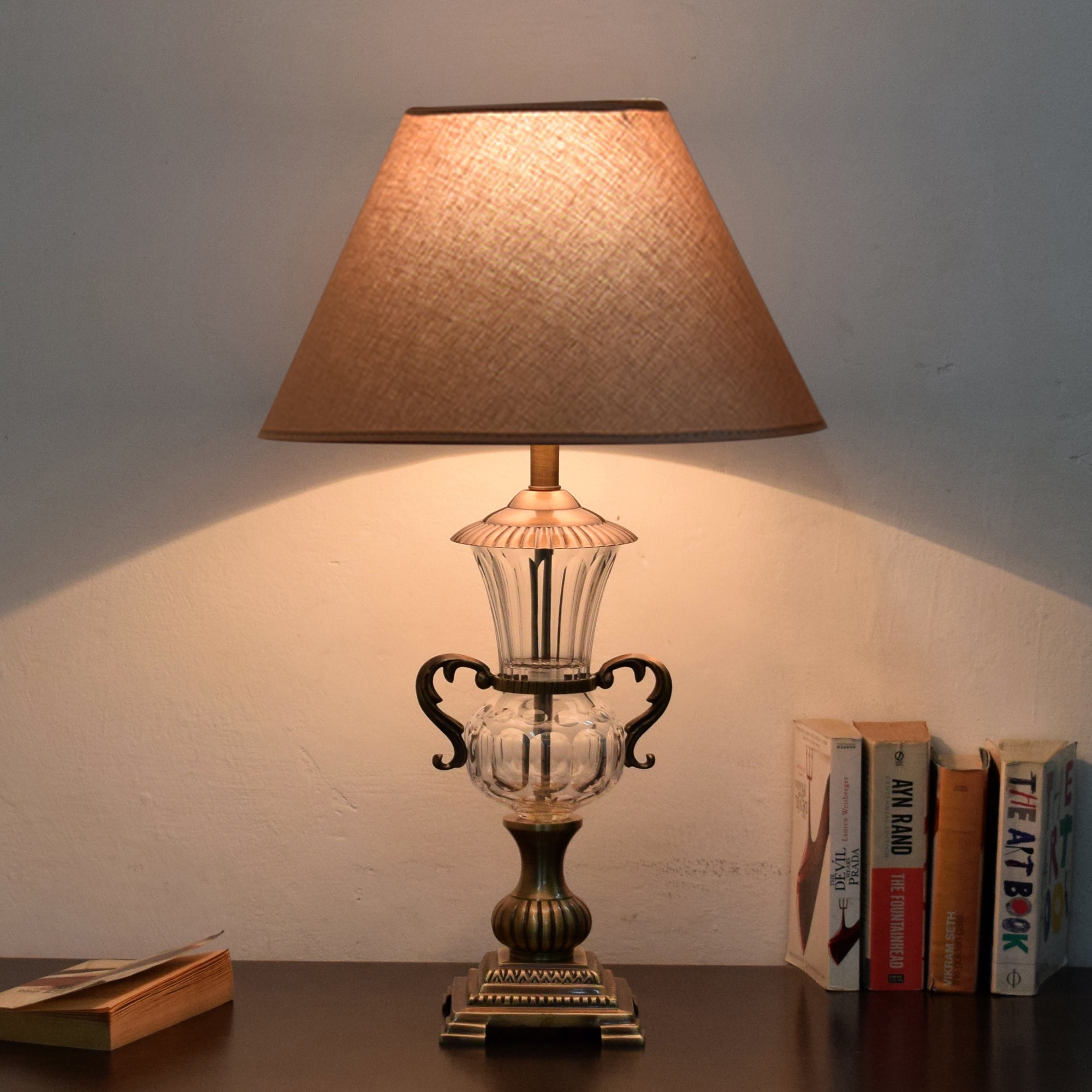 Detec Beige Fabric Shade With Brass Table Lamp