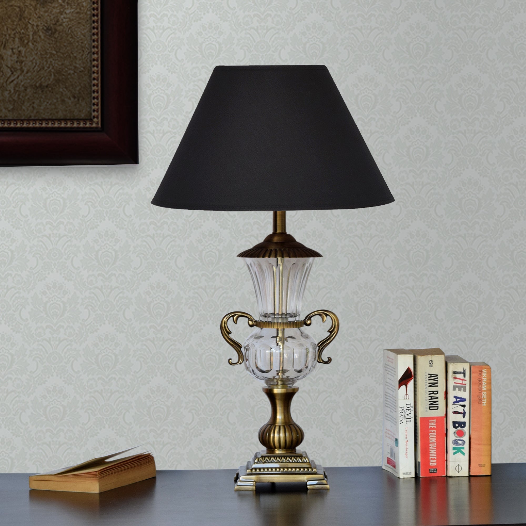 Detec Black Fabric Shade With Brass Table Lamp