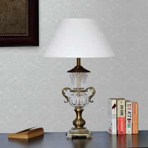 Detec White Fabric Shade With Brass Table Lamp