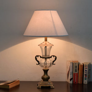 Detec White Fabric Shade With Brass Table Lamp