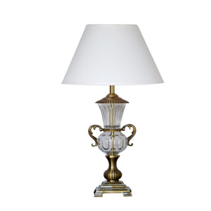 Detec White Fabric Shade With Brass Table Lamp