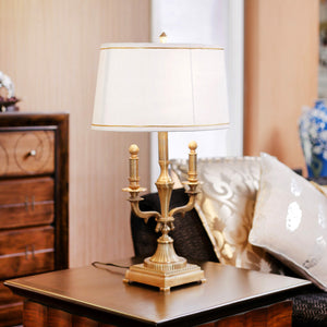 Detec White Fabric Shade Table Lamp with Gold Base