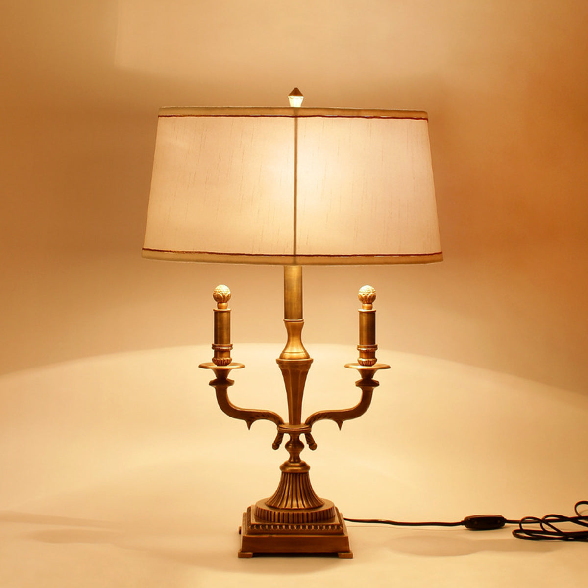 Detec White Fabric Shade Table Lamp with Gold Base