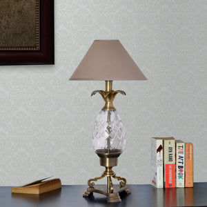 Beige Fabric Shade Table Lamp with Brown Base