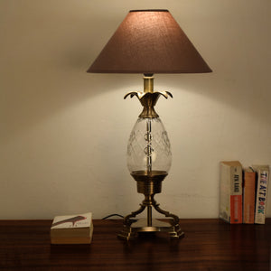 Beige Fabric Shade Table Lamp with Brown Base