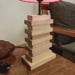 Load image into Gallery viewer, Truffle Beige Wooden Table Lamp with Red Printed Fabric Lampshade
