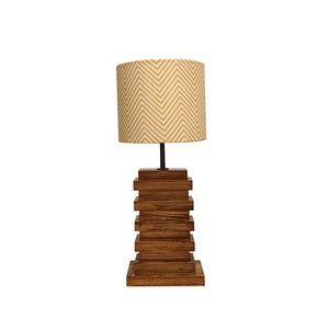 Truffle Brown Wooden Table Lamp with Yellow Printed Fabric Lampshade