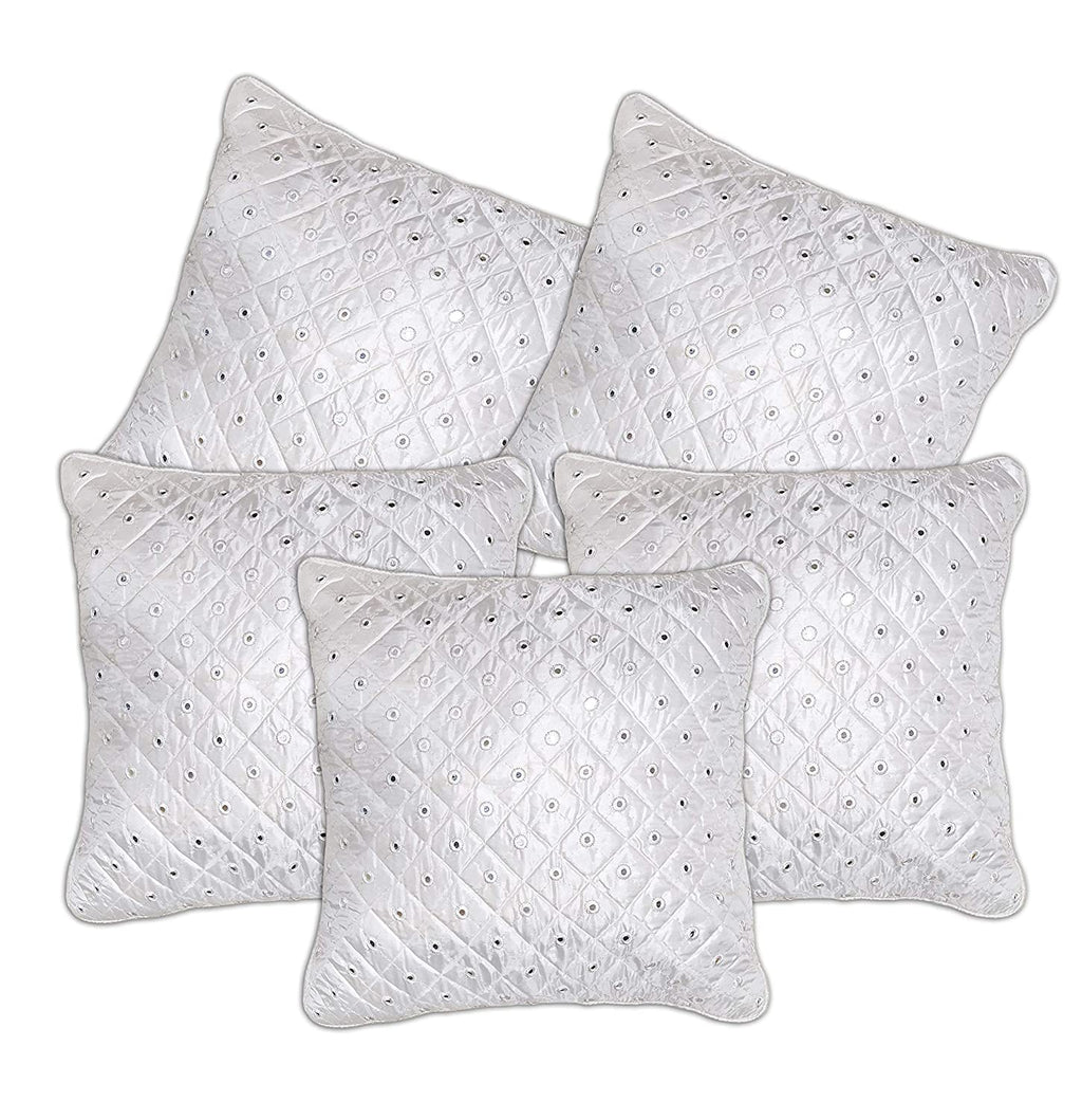 Desi Kapda Embroidered Cushions Cover (Pack of 5, 40 cm*40 cm, White)