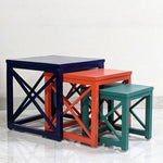 Load image into Gallery viewer, Elegant Crisscross Designed Multipurpose Side Table Blue, Orange &amp; Turquoise Color - Set of 3 (Model: 232) - Detech Devices Private Limited
