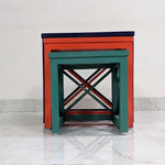 Load image into Gallery viewer, Elegant Crisscross Designed Multipurpose Side Table Blue, Orange &amp; Turquoise Color - Set of 3 (Model: 232) - Detech Devices Private Limited
