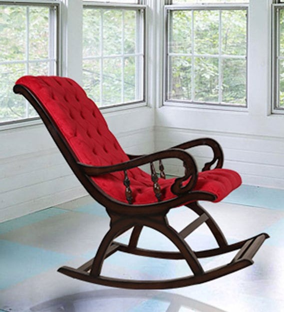 Rocking Chair With Red Upholstery