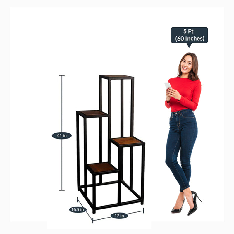 Detec™ End Table cum Display Stand in Black and Teak Finish