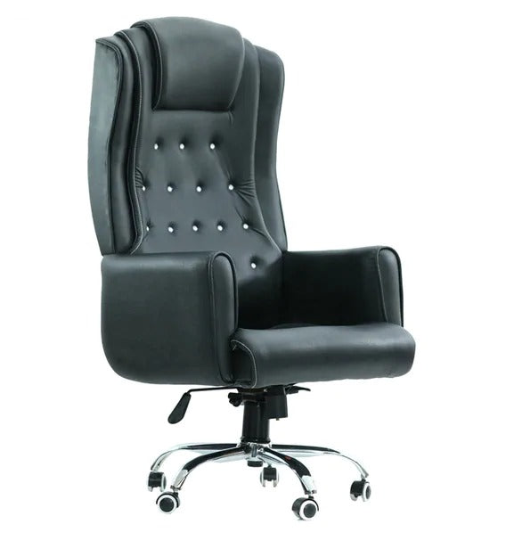 Detec™ Best Ergonomic Leatherette Office Chair With fixed Comfortable Back , Armrest - Black Color