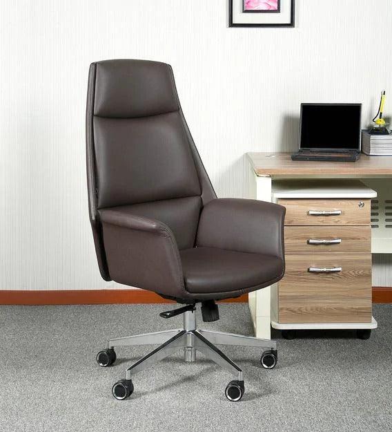 Detec™ Executive Office Chair With Fixed High Back Comfortable Armrest - Brown Color