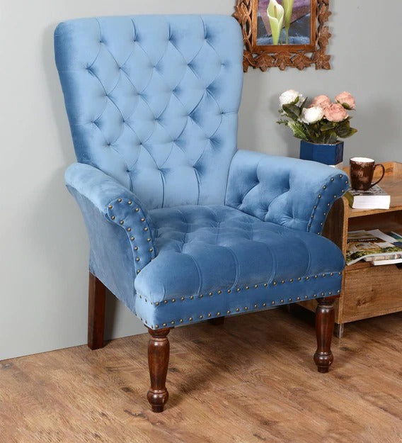 Detec™ Luxury tufted Arm Chair in Blue Colour