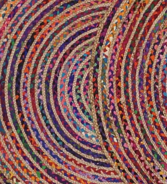 Circular Abstract Pattern Jute Rug - Multicolor