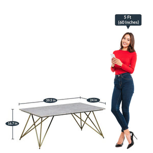 Detec™ Coffee Table with Marble Top - White & Matte Gold Finish