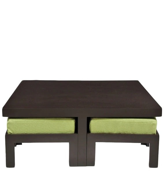 Detec™ कॉफ़ी टेबल 4 हरे कुशन वाले स्टूल के साथ - भूरा रंग