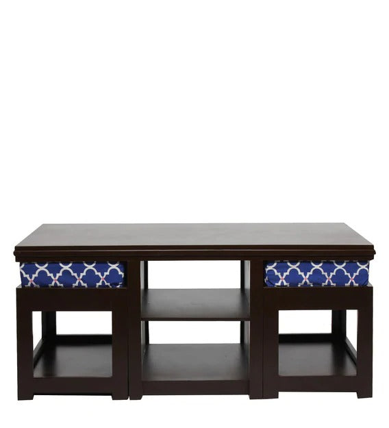 Detec™ Coffee Table with 2 Cushioned Stools - Indigo Colour
