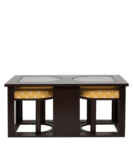 Detec™ Coffee Table with 2 Cushioned Stools - Ochre Colour