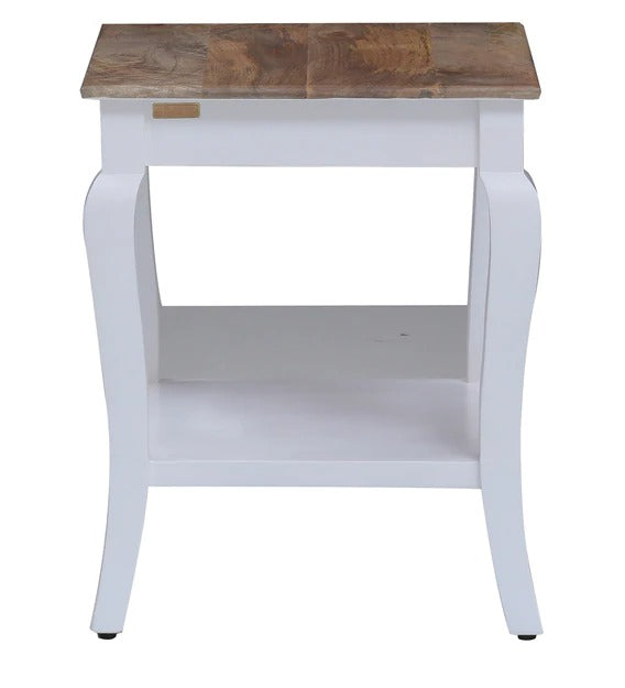 Detec™ Solid Wood End Table - White & Natural Finish