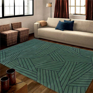 Detec™ Woolen Rug in Lines Pattern - Sea Green